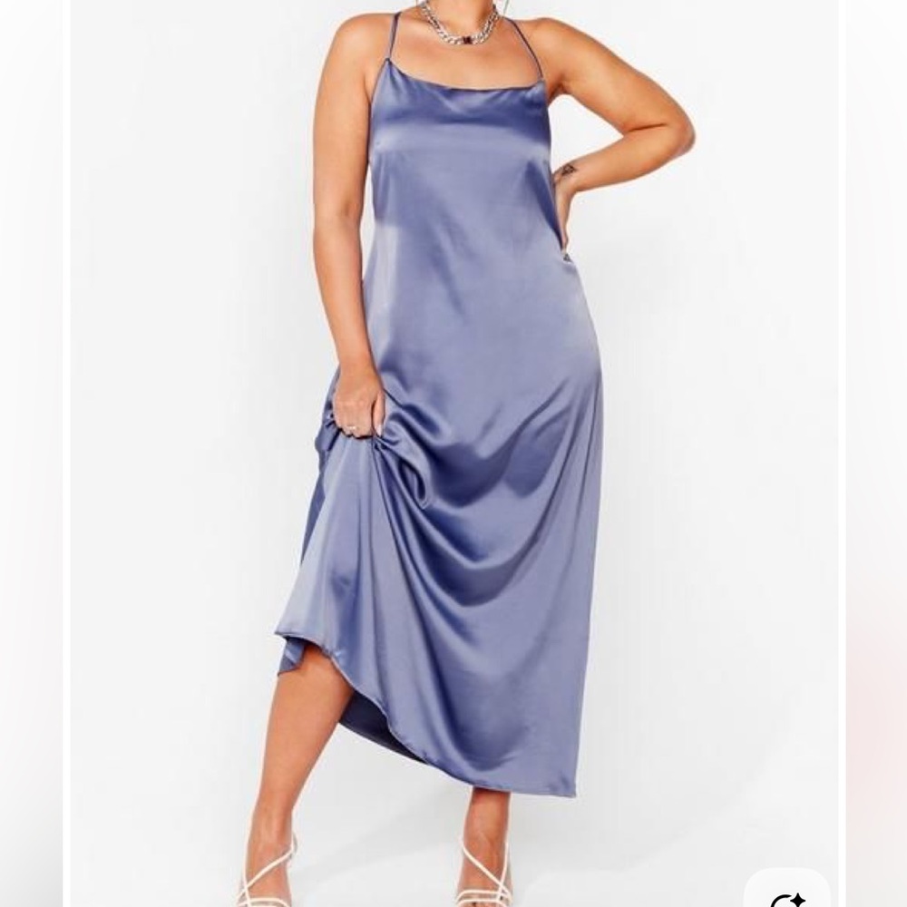 Nasty Gal Plus Periwinkle dusty  Blue Cowl Back  SLIP Maxi Dress NWT SZ 16 GRAD